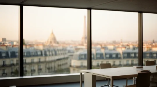 Bureau moderne avec employé naviguant sur ordinateur, symboles d'accessibilité numérique visibles sur l'écran