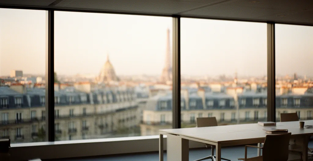 Bureau moderne avec employé naviguant sur ordinateur, symboles d'accessibilité numérique visibles sur l'écran