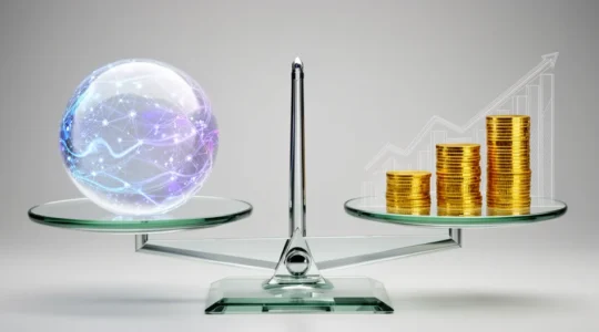 Balance financière équilibrant les coûts marketing et la rentabilité client dans un environnement professionnel moderne