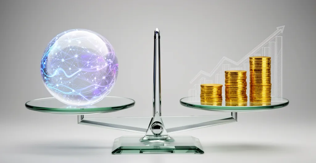 Balance financière équilibrant les coûts marketing et la rentabilité client dans un environnement professionnel moderne