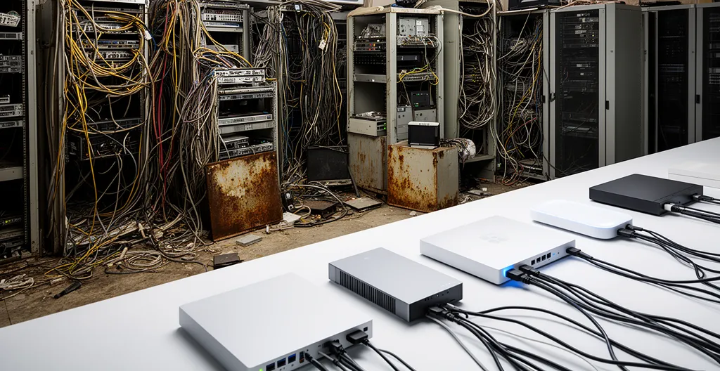 Infrastructure technologique complexe représentant la dette technique d'un site web moderne