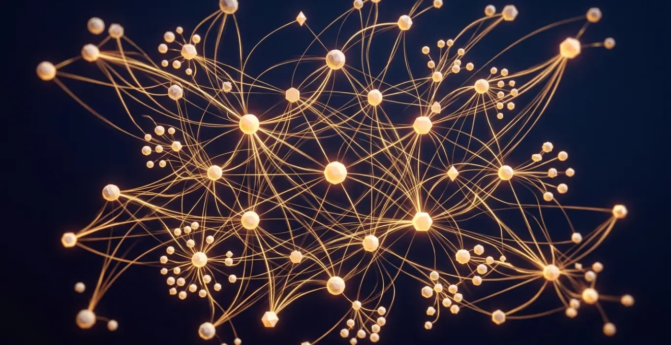 Réseau de connexions lumineuses représentant le maillage interne d'un site web