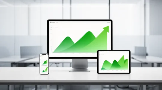 Dashboard de performance web moderne avec métriques Core Web Vitals affichant des améliorations de vitesse sur plusieurs écrans