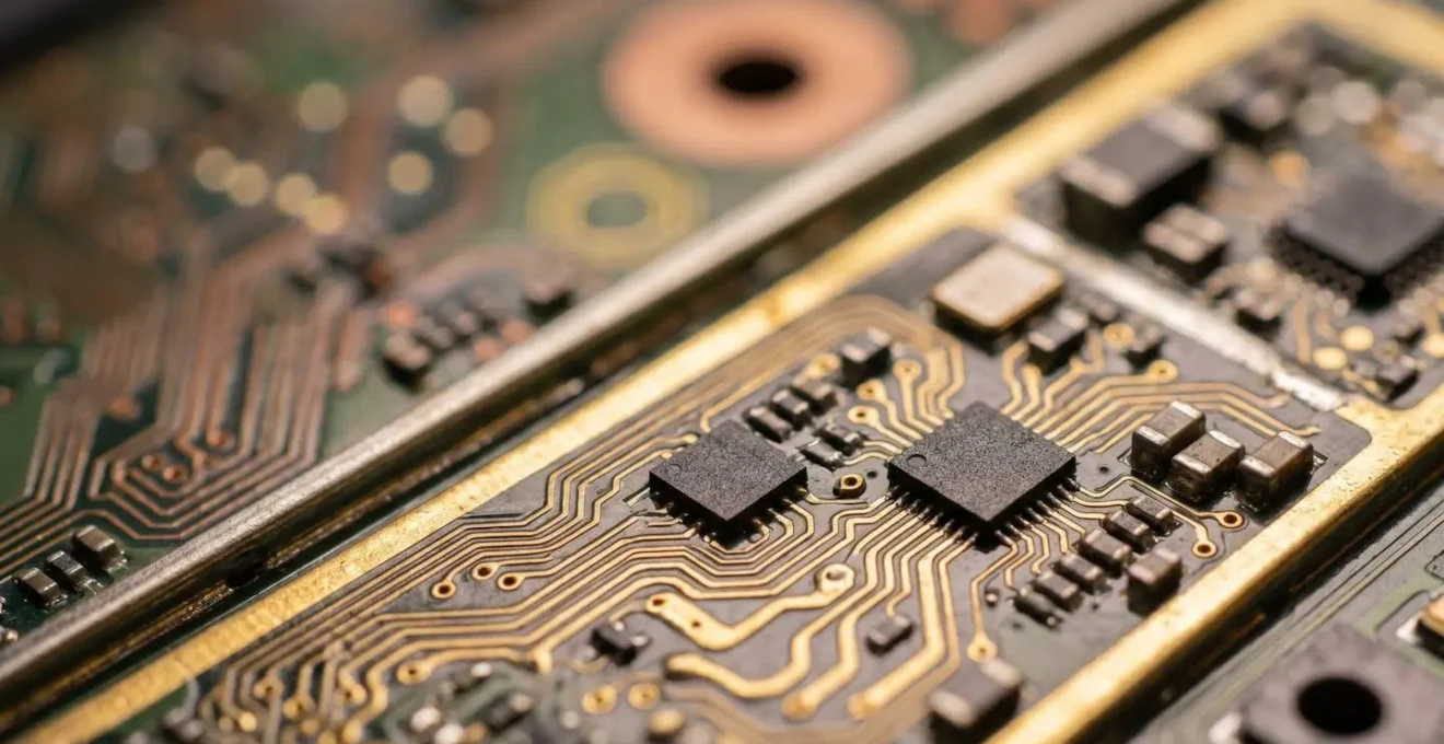 Vue macro de composants électroniques interconnectés représentant l'automatisation