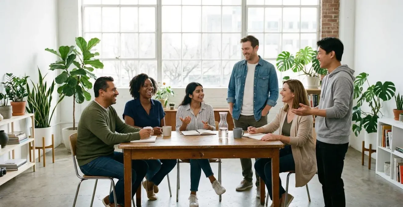 Portrait naturel d'une équipe diverse souriante dans un environnement de travail lumineux