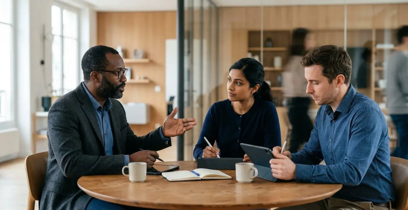 Équipe de communication gérant une situation de crise avec calme et professionnalisme