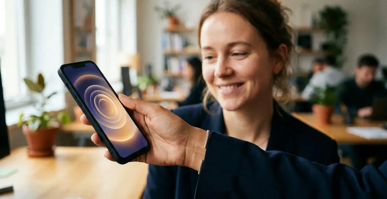 Personne recevant une notification sur son appareil mobile dans un contexte professionnel