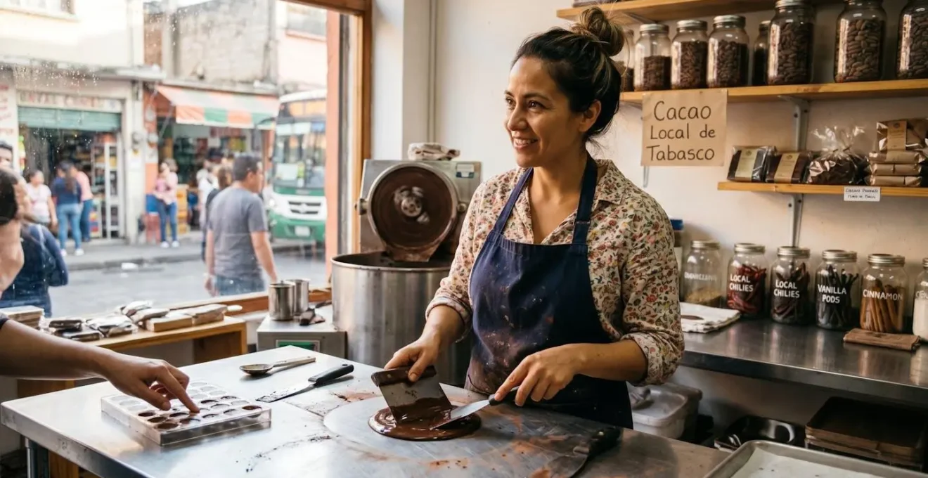 Entrepreneur local dans son environnement de travail authentique avec éléments de proximité