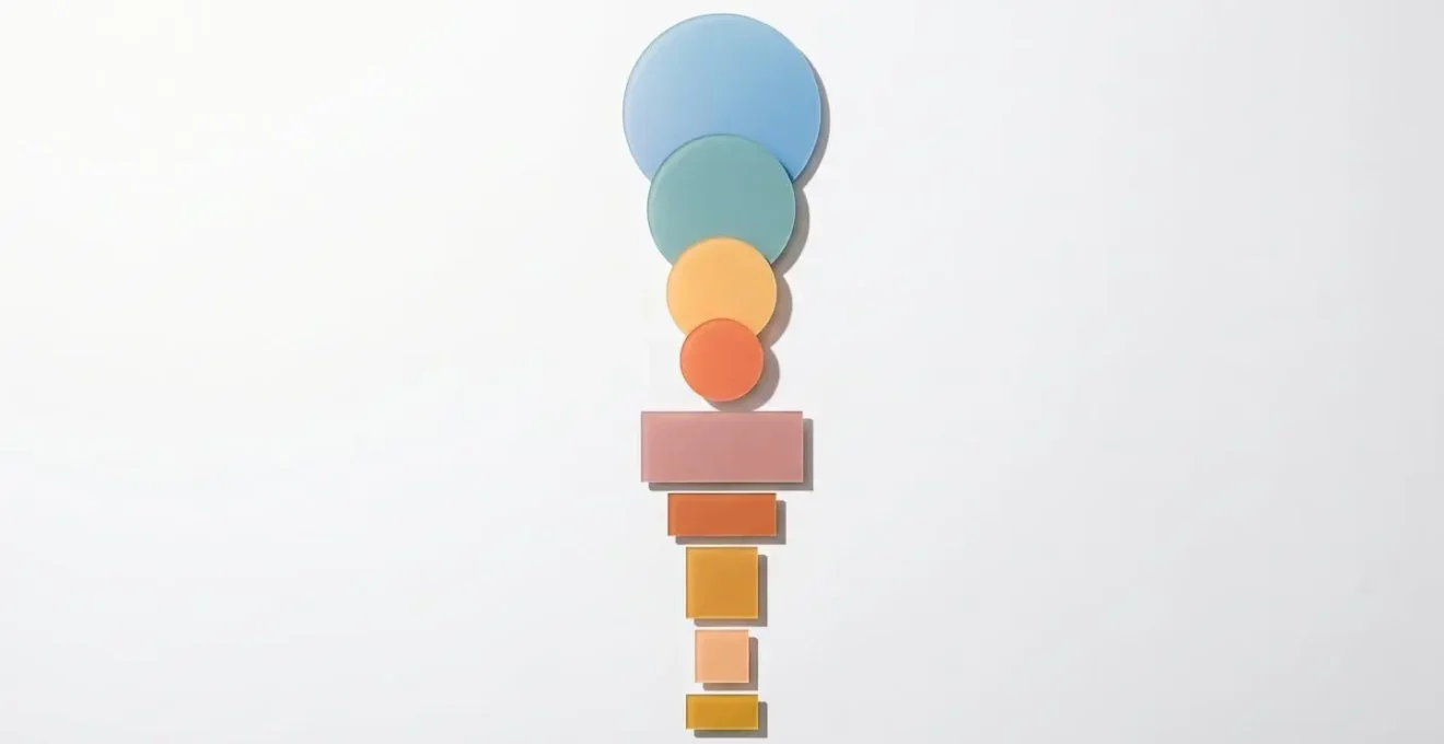 Entonnoir de conversion avec différents types de boutons CTA représentés par des formes géométriques colorées à chaque niveau
