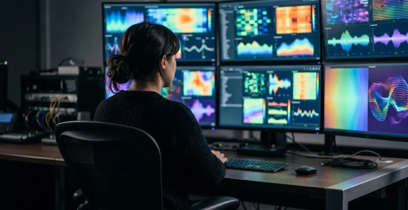 Centre de contrôle avec multiples écrans de monitoring d'API